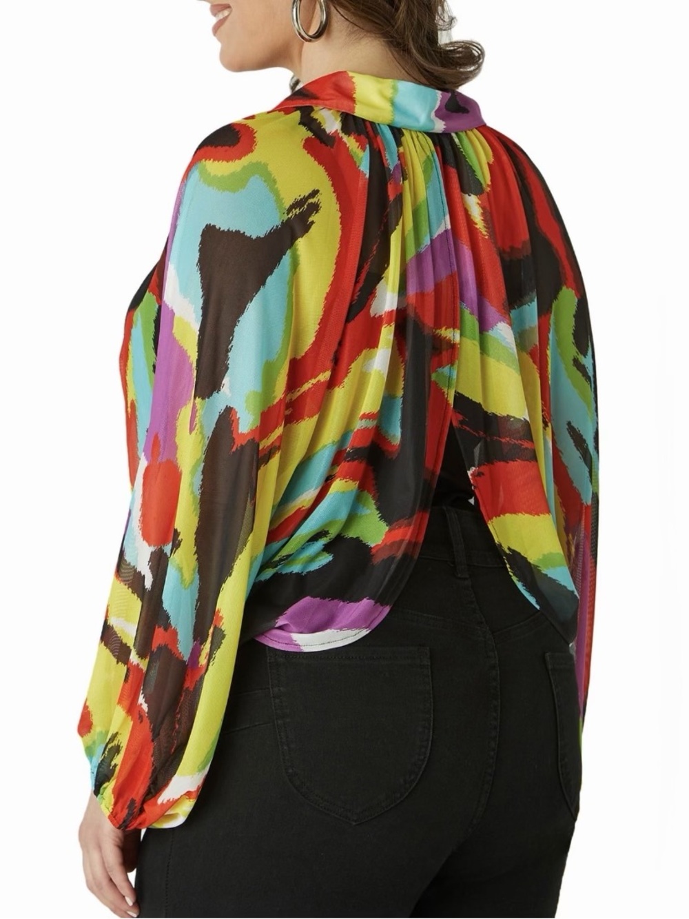Colorful Abstract Print Button Collared Shrug Top - Picture 3 of 3